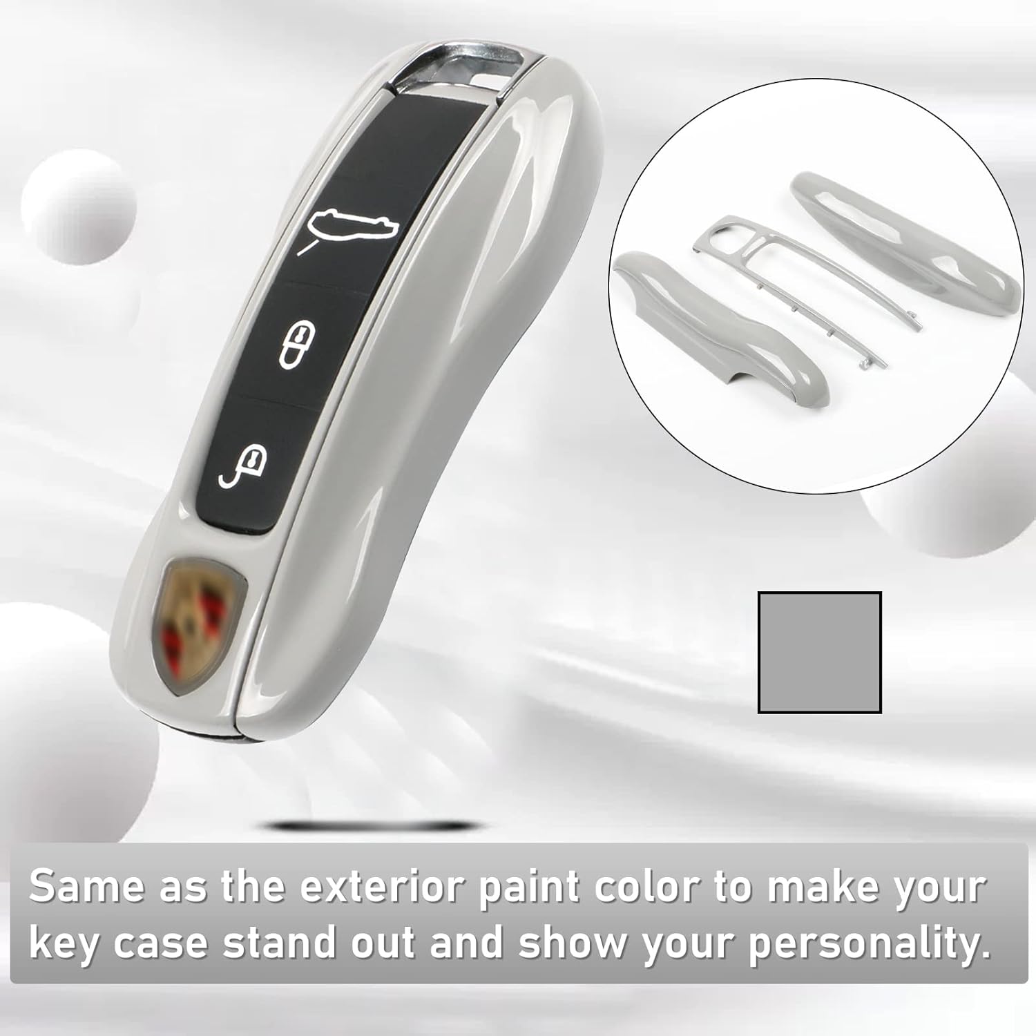Jaronx Compatible with Porsche Key Fob Cover, Compatible with Cayenne Panamera Key Fob Cover 2018-2024, Compatible with Porsche Carrera Taycan 2020-2024 (Chalk-New/Light Grey)