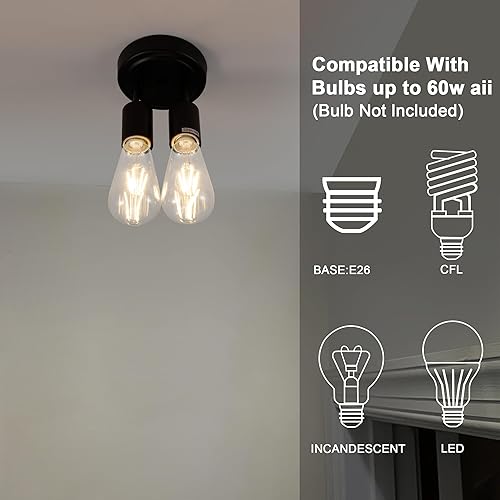 Miniatura 2 de Lámpara de techo semiempotrada de 2 luces, color negro mate con base E26, lámpara moderna para casa de campo, cocina, comedor, dormitorio, estudio,