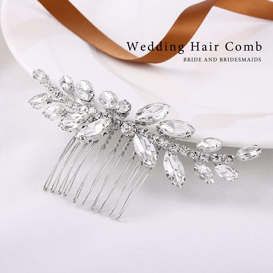 JAKAWIN Rhinestone Bride Wedding Hair Piece Crystal Hair Comb Bridal Hair Accessories for Women HC111 (Silver)