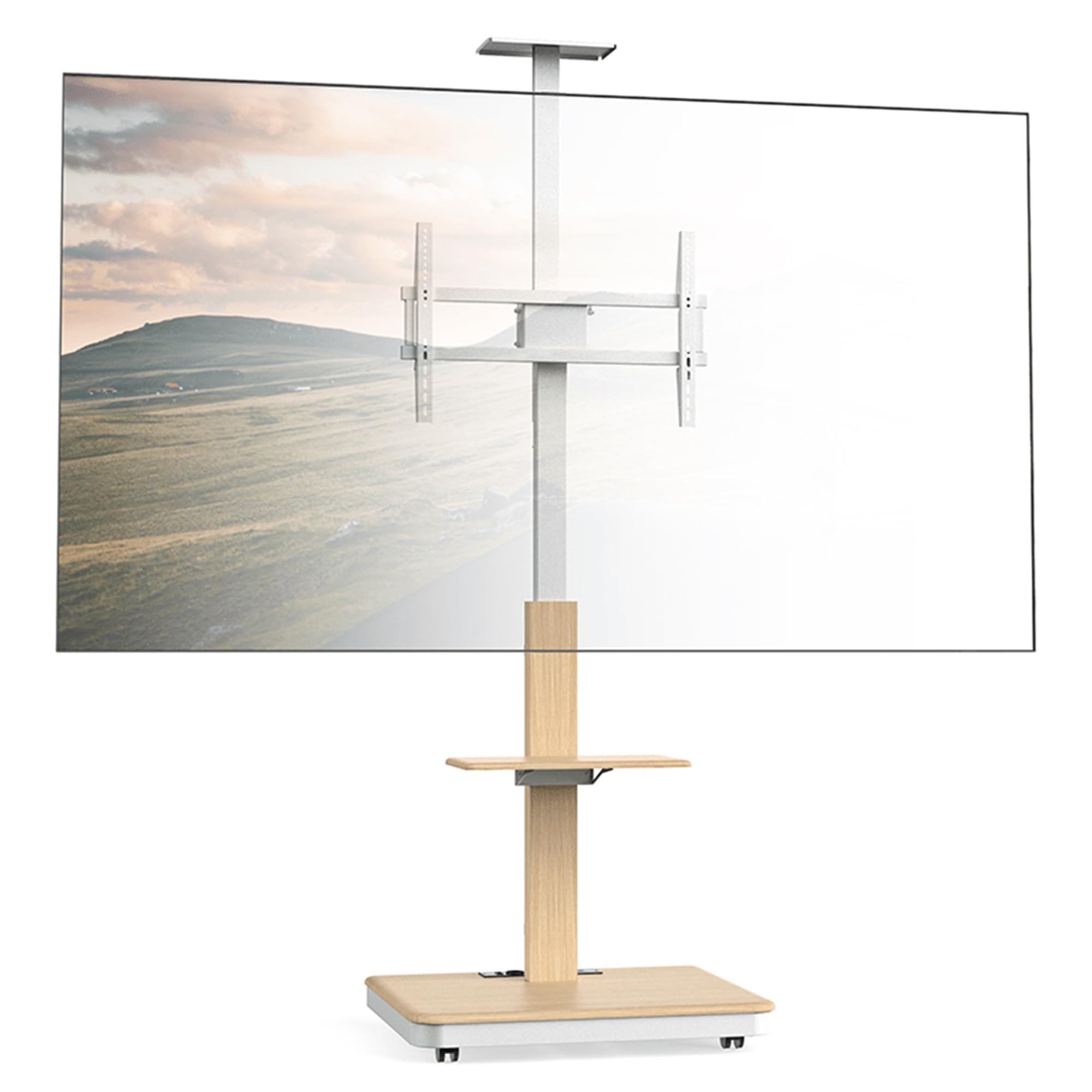 Elite Soporte de TV móvil y Regulable en Altura para 40-86 Pulgadas y máx. 60 kg, Soporte inclinable hasta máx. VESA 600x400, con estantes y Enchufe, Blanco, Manual