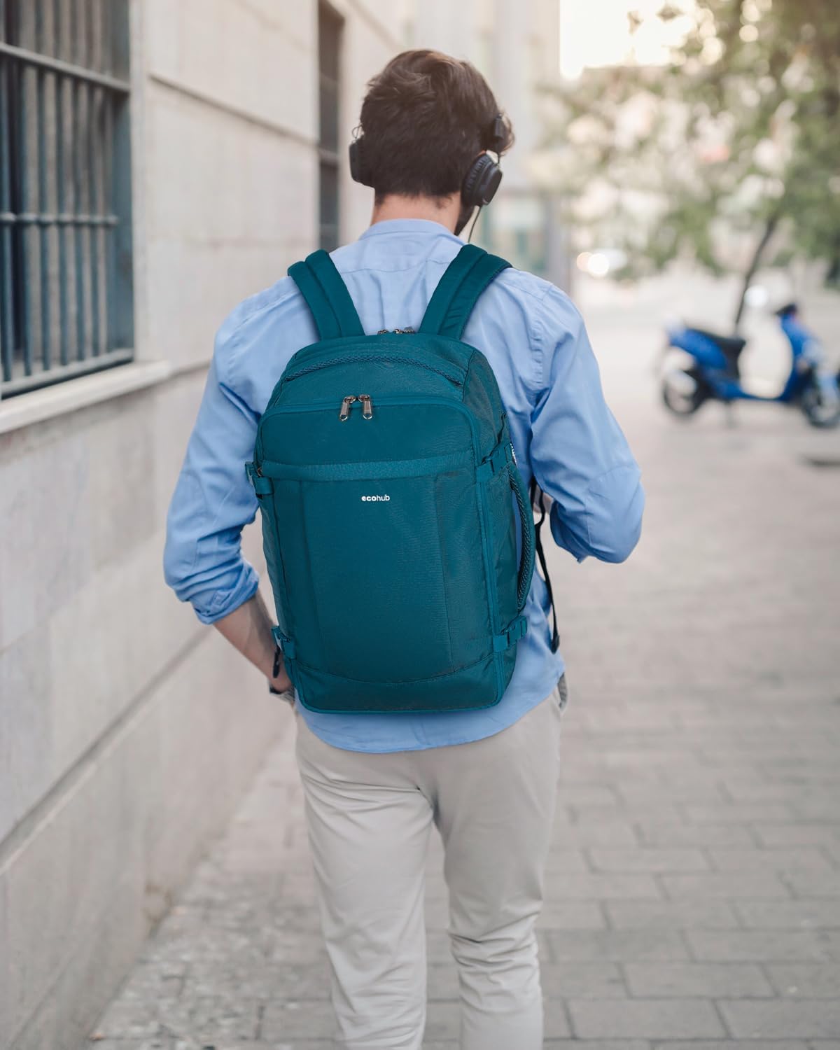 ECOHUB Travel Backpack for Men Women, Carry on Backpack with USB Charging Hole, Spirit Airlines Personal Item Bag Flight Approved, 15.6 Inch Laptop Backpack with Anti Theft Pockets, 30L, Blue Green - Image 2