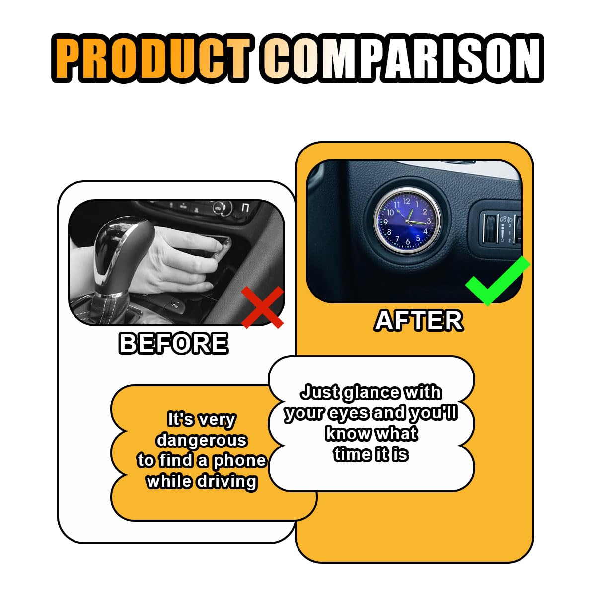 Mini-Auto-Uhr, leuchtende Uhr mit Klebstoff, Auto-Entlüftungs-Clip, Quarz-Uhren, Auto-Armaturenbrett-Uhren, Universal-Auto-Uhren-Zubehör für Zuhause, Boot, LKW, SUV, Auto (schwarz + blau), 2 Stück