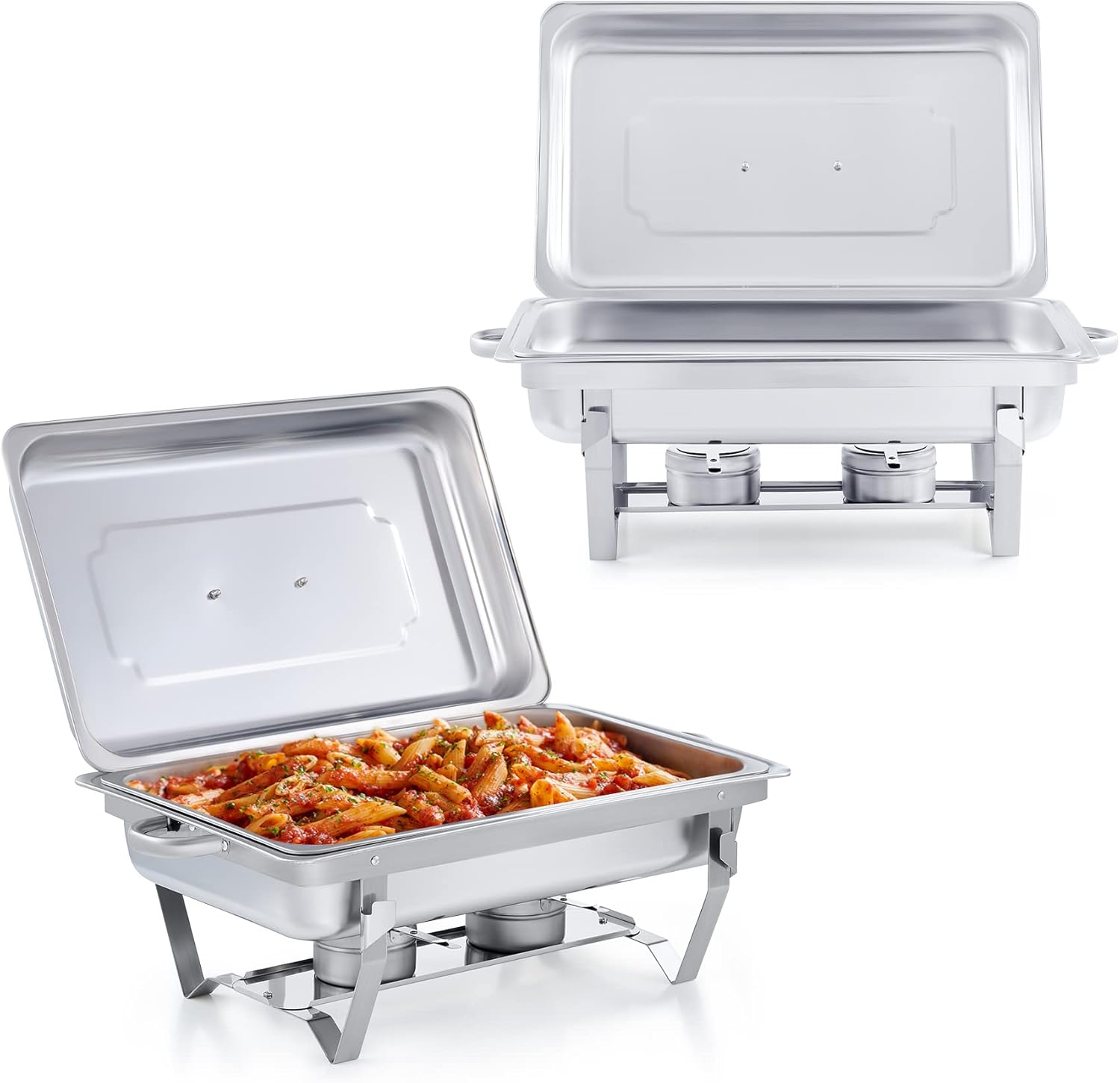 WILPREP 2 Pack 8QT Chafing Dish Buffet Set, Rectangular Stainless Steel Complete Catering Chafers and Food Warmers with Trays Pan, Lid with Fuel Holder for Weddings Parties and Banquet Dining