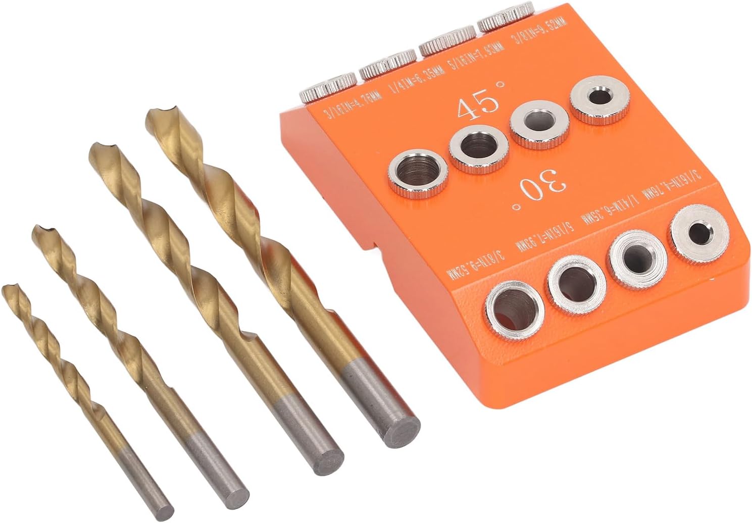 Drill Press Pocket Hole Jig Kit, Angled Drill Guide Jig Aluminum Alloy 30° 45° 90° - Precise Woodworking Angled Drilling, Durable Steel Drill Bushing, Versatile for Deck,