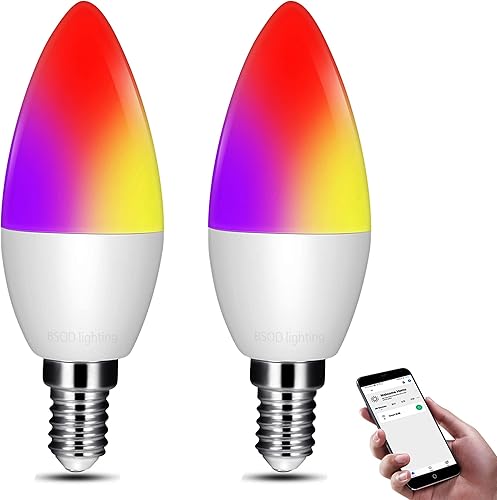 Chandelier Light Bulbs,Smart Candelabra Led Light Bulb E12 Decorative White & Color Ambiance Dimmable Chandelier Frosted Candle Lighting Lamp 120v Small Lightbulbs,2 Pack