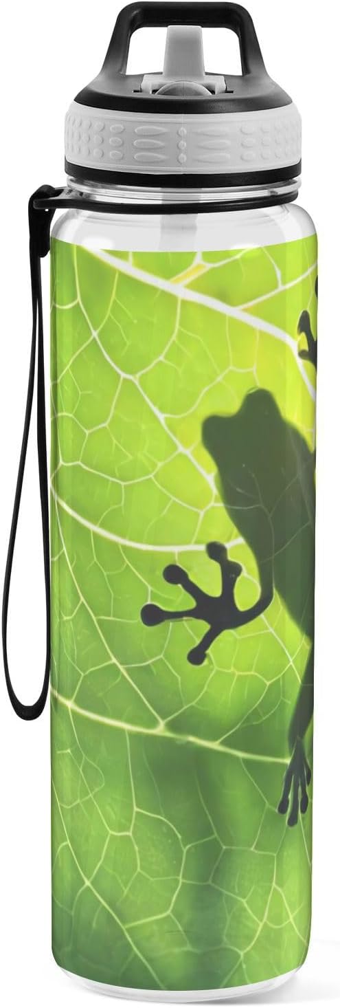 Blueangle Frog Shadow on Leaf Water Bottles, Reusable BPA Free Tritan Sports Bottle with Straw, Large Capacity Bottles for Daily Fitness, Gym, Running, Hiking