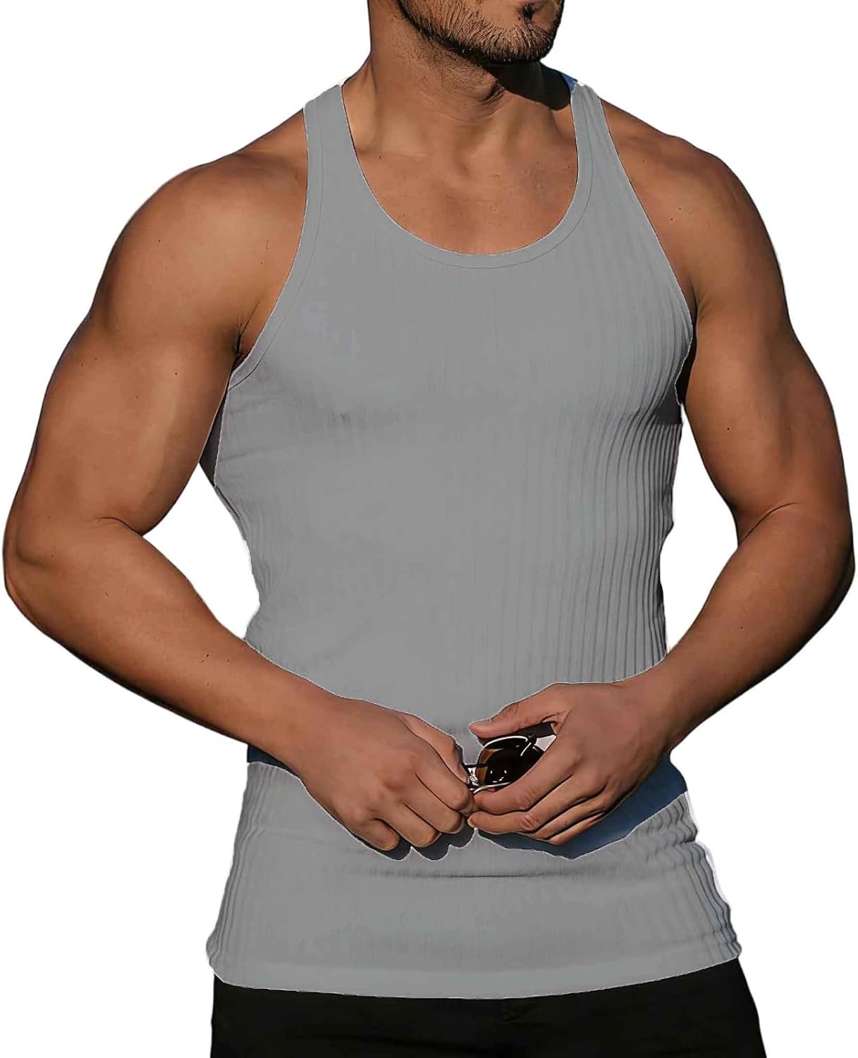 Vertical Striped Slim Fit Tank Tops Sleeveless T-Shirts for Men | Slim Fit, Sleeveless Crew Neck, Striped Muscle Tank, Soft Ribbed Texture, Daily Fitness Training Shirt