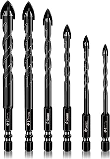 Masonry Drill Bit Set, 6 Pcs Tile Concrete Brick Glass Drill Bits for Drilling Wood Tiles Carbide Ceramic Brick Wall 4mm-12mm