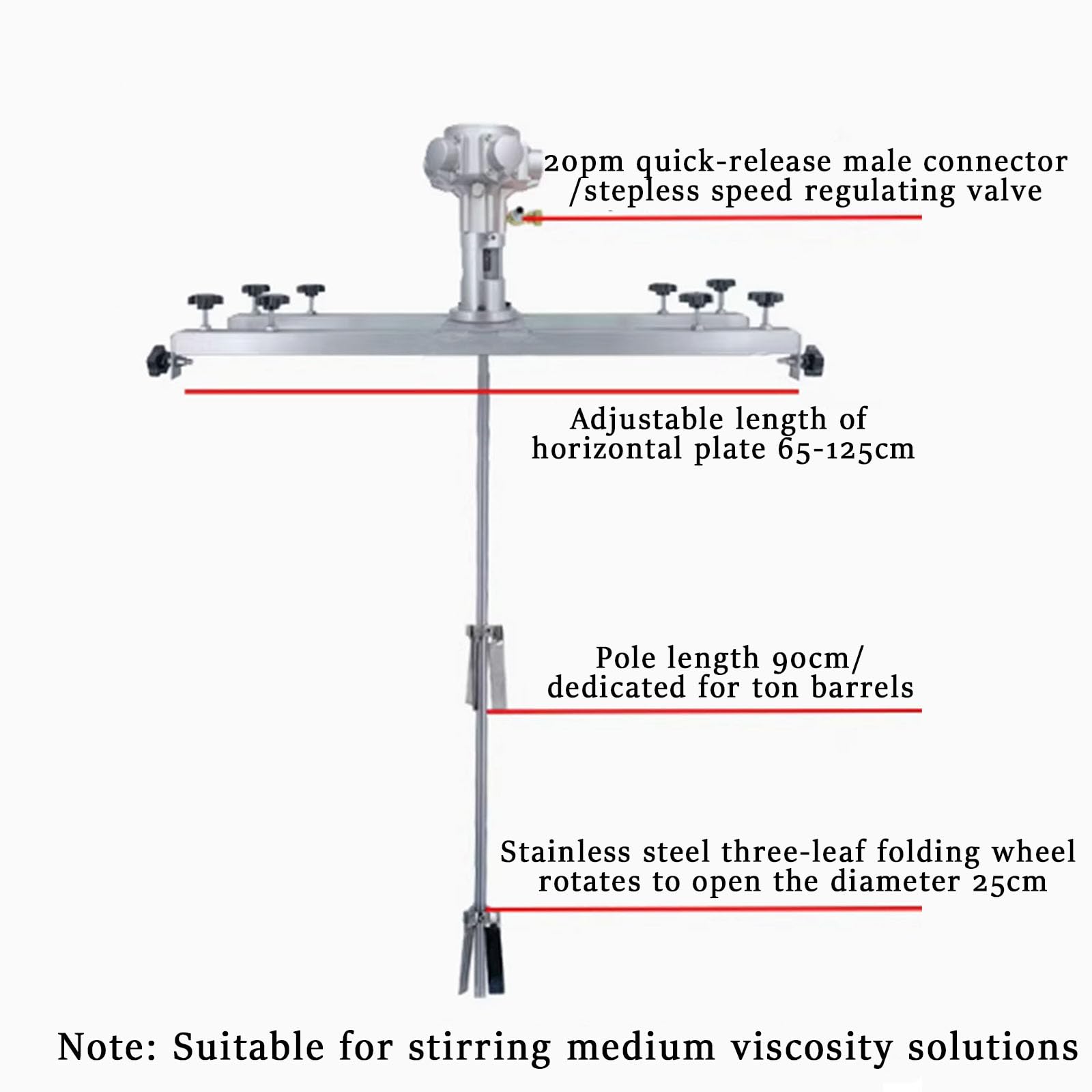 Agitador De Aire para IBC, Mezclador Neumático De Tanque, Diámetro De La Cuchilla: 250 Mm/Velocidad: 0-2800 RPM, para Mezclar Líquidos con Baja Viscosidad