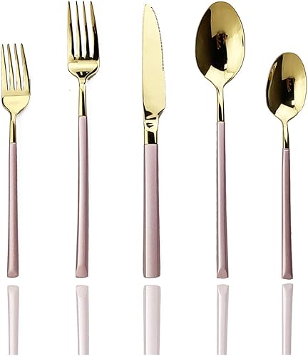 Miniatura 8 de JASHII Juego de cubiertos de 20 piezas cubiertos de acero inoxidable 1810 servicio de utensilios para 4, regalo resistente, cuchillo de cena pulido