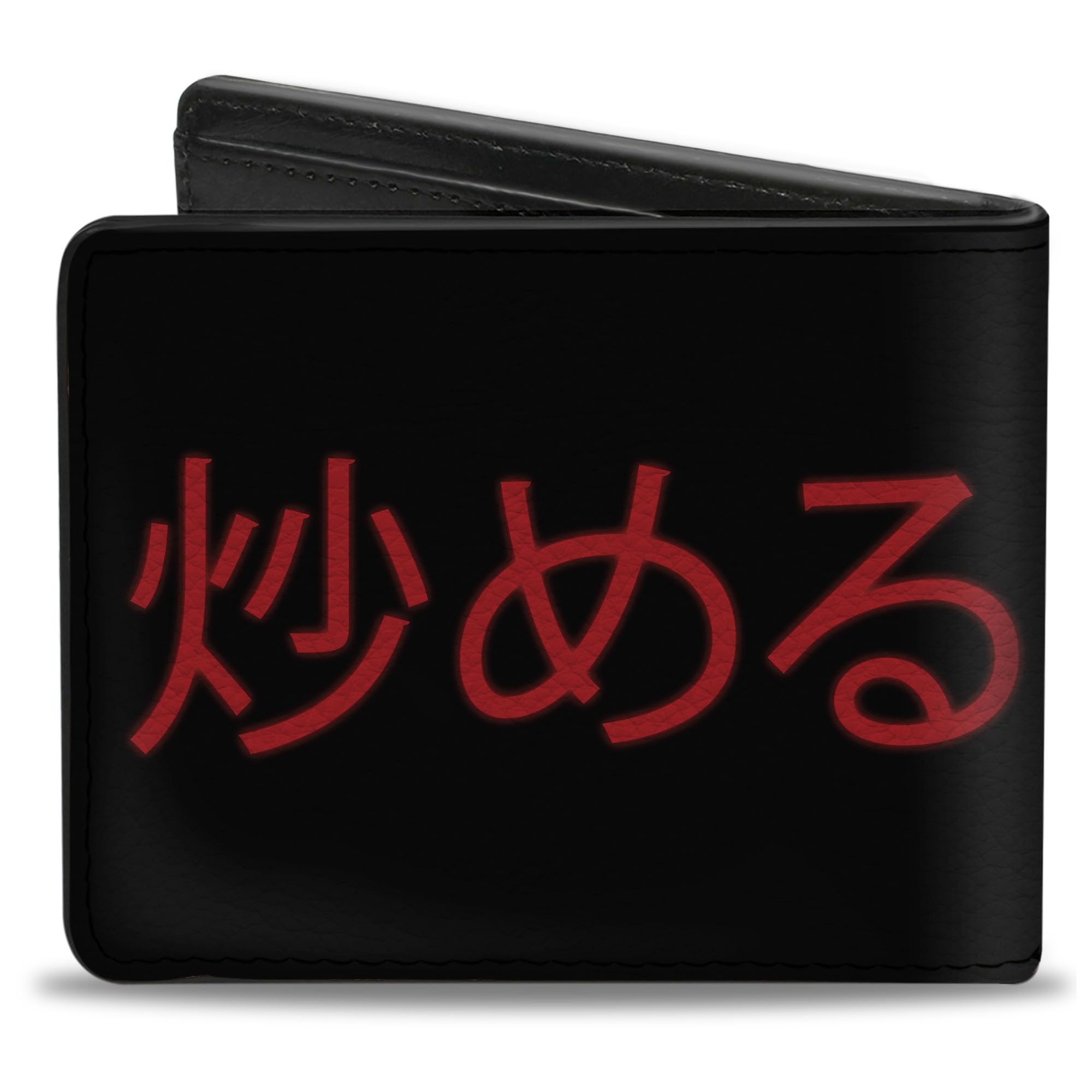 Buckle-Down Men's Wallet, Bifold, Chicken Stir Fry Japanese Characters Black Red, Vegan Leather, 4.0