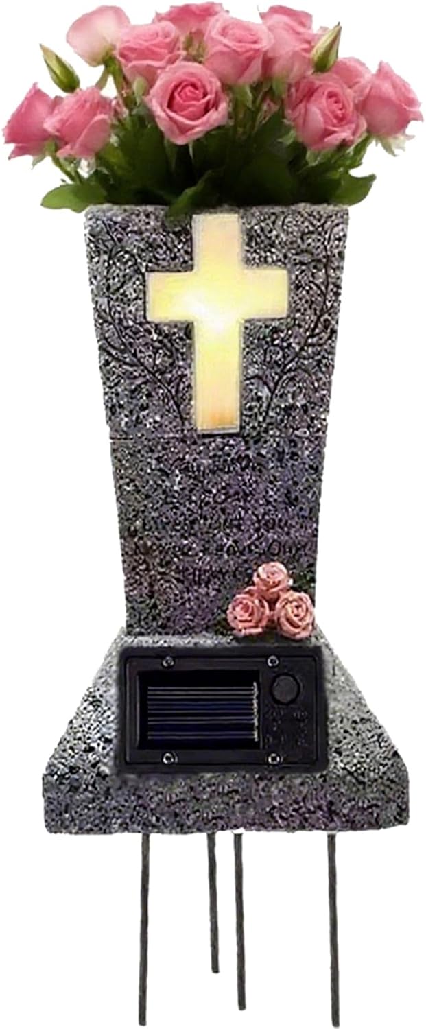 Cemetary Vase Solar Cemetery Grave Vase with LED Cemetery Vases for Grave with Spikes Decorations for Cemetery Grave Flower Holder for Loss of Loved One