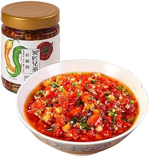 Hunan color pepper sauce,garlic chopped pepper,mixed noodles,seasoning,instant vegetable pickles,Chinese specialty snacks gifts,spicy snack food (Chili sauce 248g,1can)