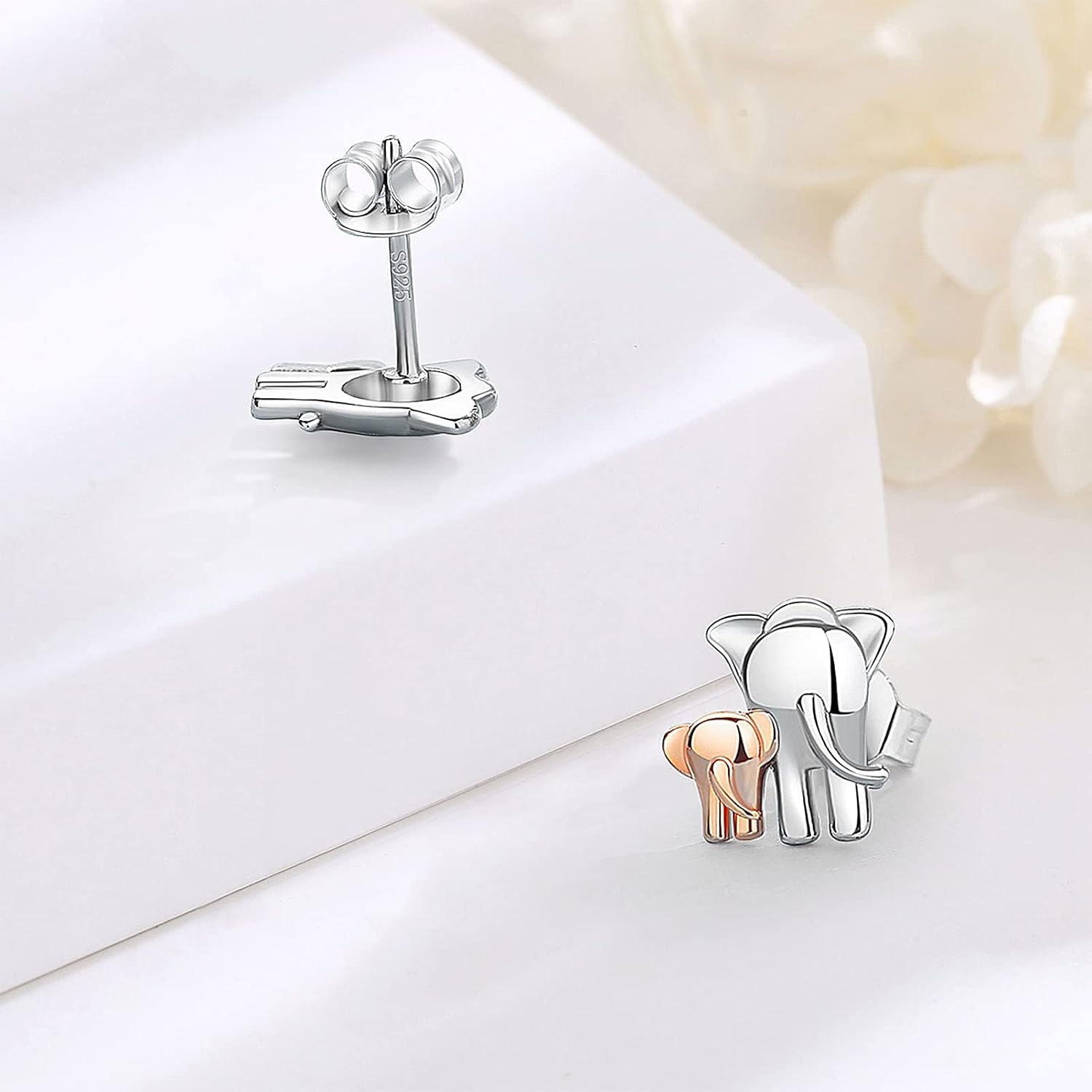 CELESTIA Sterling Silver Mom and Baby Elephant Necklaces for Women - 18 Inch Chain