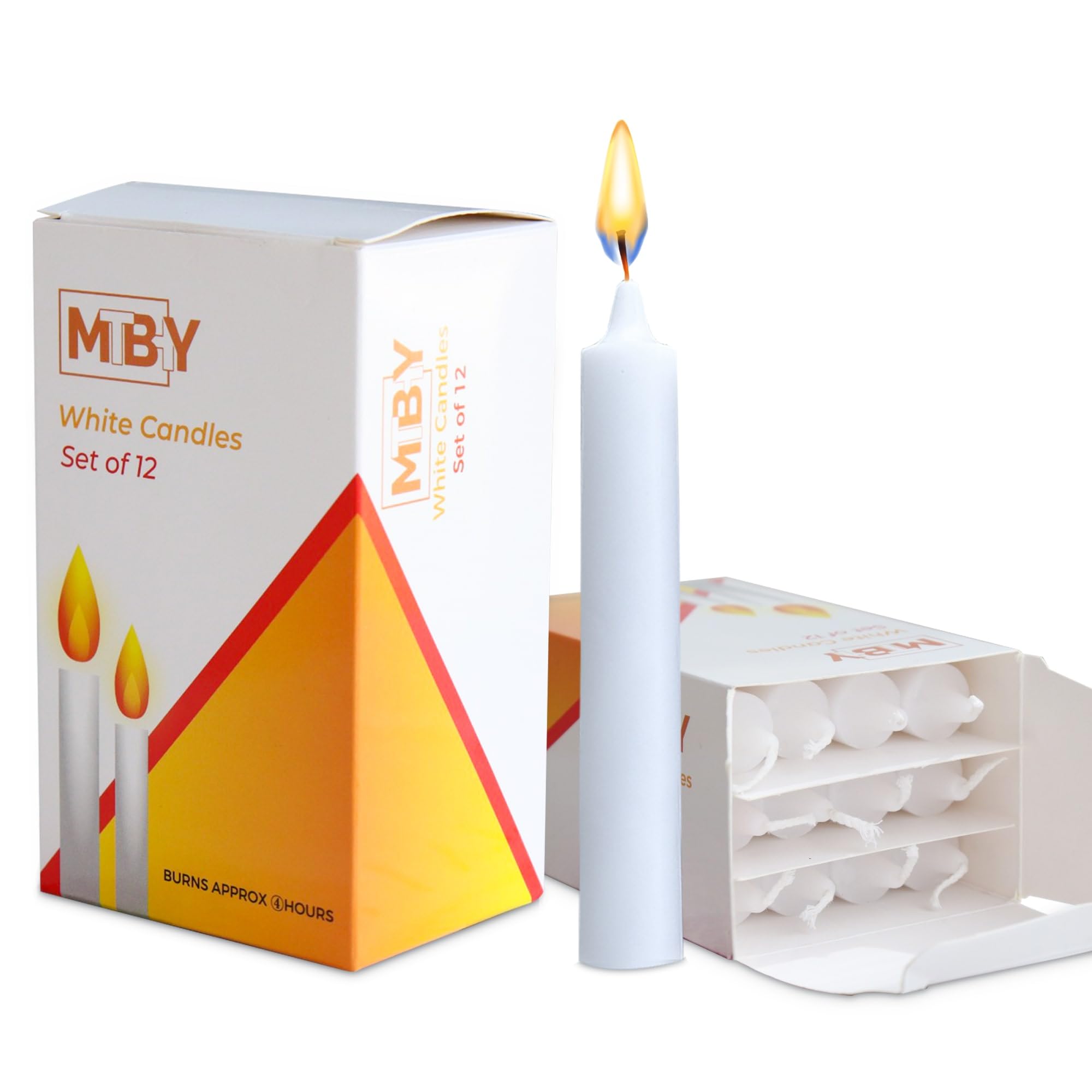 Small Taper Candles 4 Hours - 5 Inches Tall - Pack of 12 - Thin Short - Unscented - White - Household Diner - Smokeless Flame - Emergency Candles - Candlelight Services