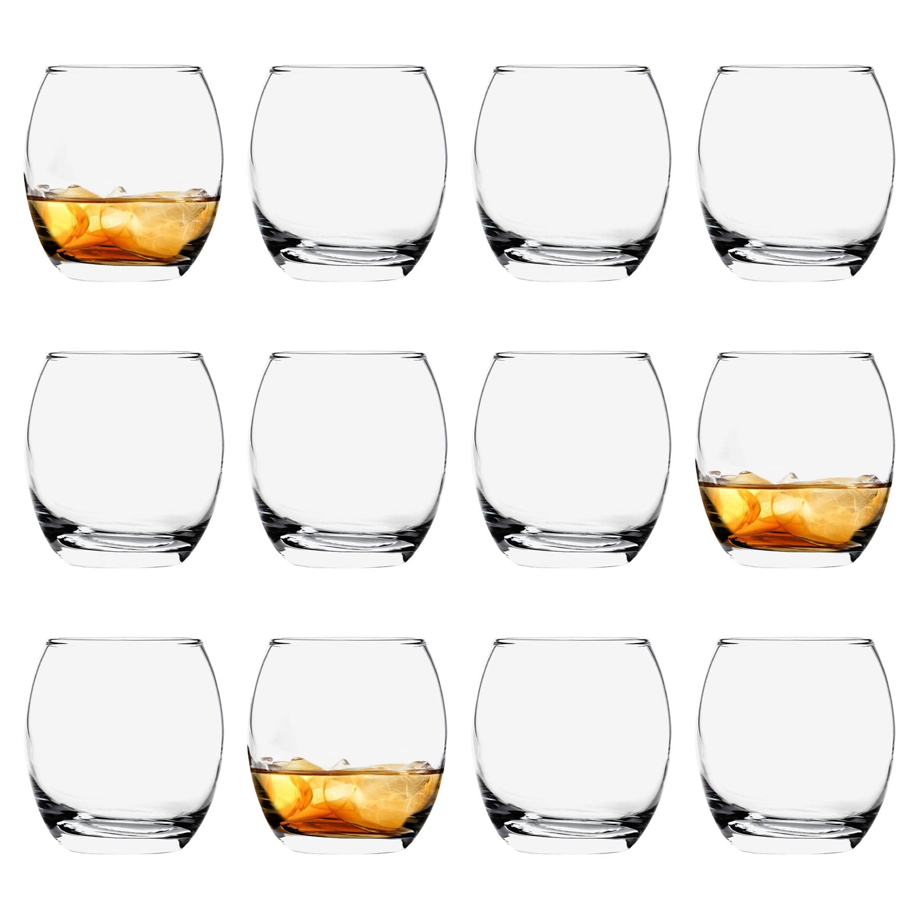 Argon Tableware Clear 12 Piece Whisky Glasses - 405Ml - Tondo Collection - Whiskey Drinking Tumbler Cups Glasses Dishwasher Safe Large Highball Glass Modern Water Hiball Glasses