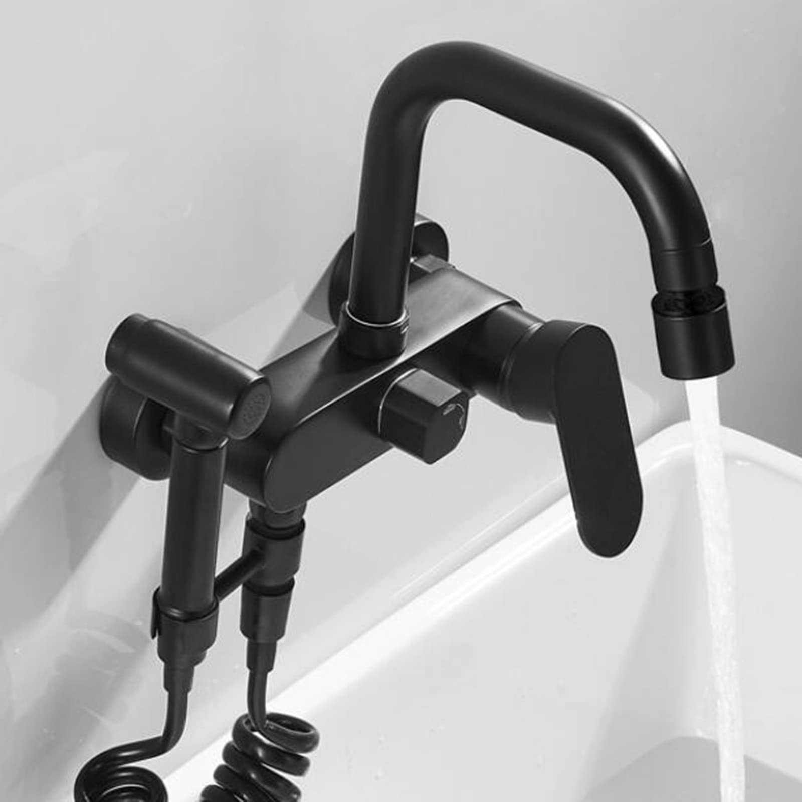 Cocina de Montaje en la Pared de Grifo con Pistola Spray Agua Caliente Agua Caliente y Fregadero multifunción de Fregadero-Negro (Color: Nero) Toque de Agua