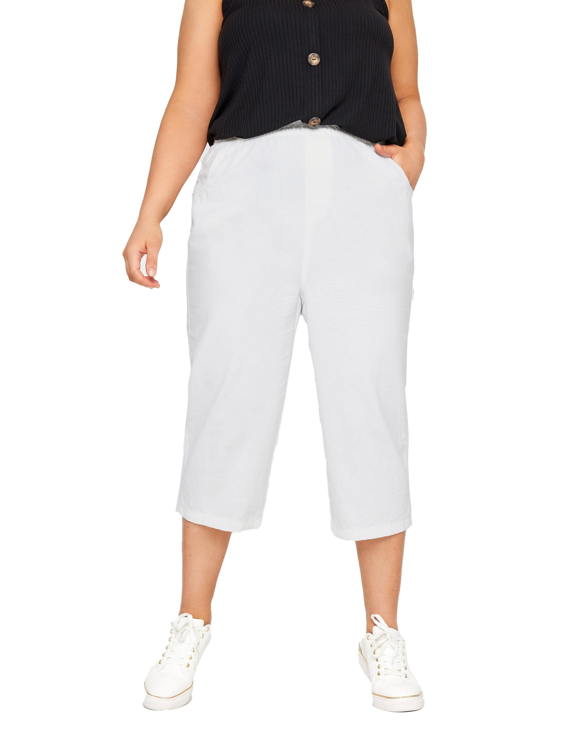 Yours Women's White Cropped Cotton Trousers In Size 30-32