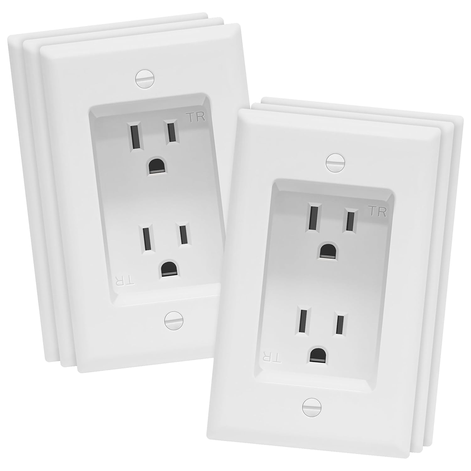 TOPGREENER Tamper-Resistant Recessed Duplex Outlet 15A 125V, 1-Gang White 6-Pack for Flush TV Mounts TG15RD31