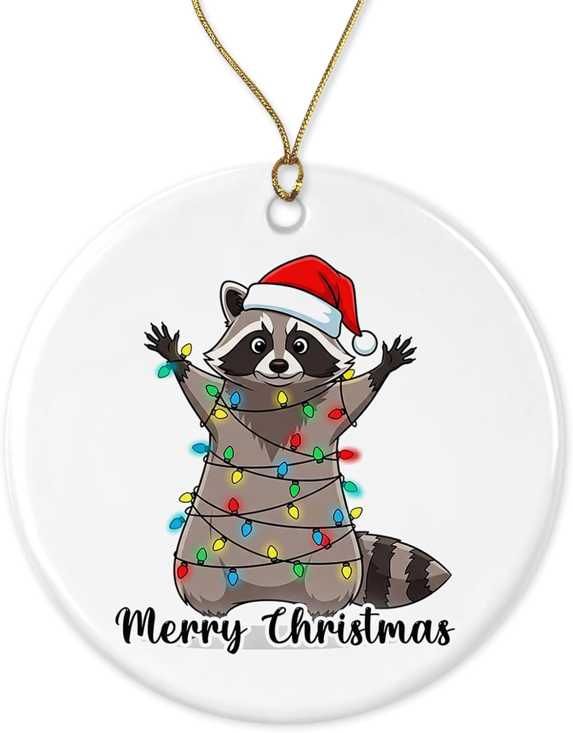 Racoon Christmas Ornament - Merry Christmas Ornament - Racoon Lover - Cute Animal - Xmas Tree Decor - Ceramic Holiday Decor Printed on Both Sides