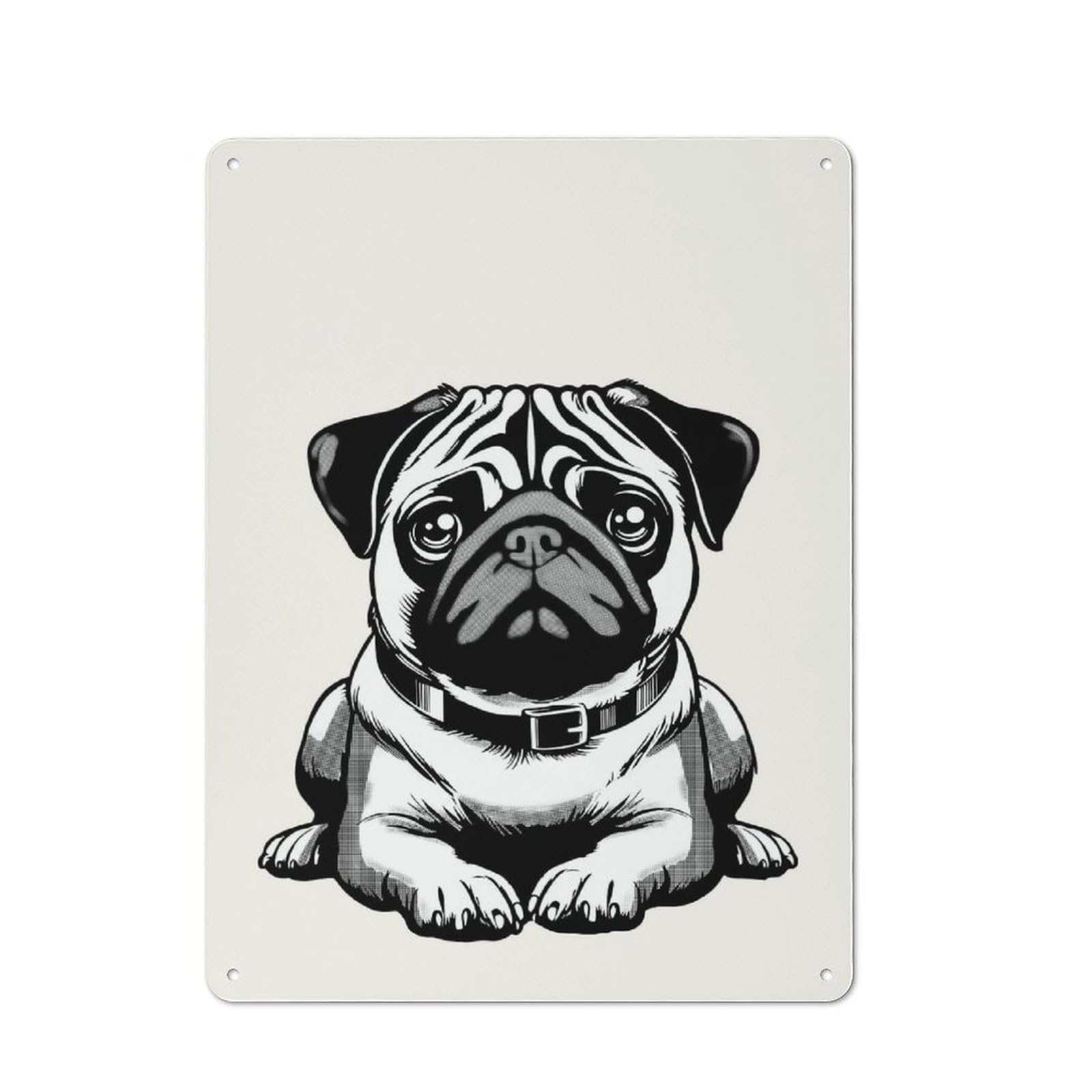 Junmoney Style-24 Pug(2) Distressed Look Metal Wall Decor 40X30cm, Vintage Tin Sign For Living Room, Hallway, Kitchen Or Cafe