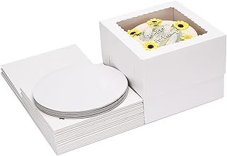 Moretoes 20pcs 10x10x8 Inches Cake Boxes Set (10pcs Boxes and 10pcs Boards), White Tall Bakery Box Window Pastry Disposable Containers for Desserts, Cupcakes