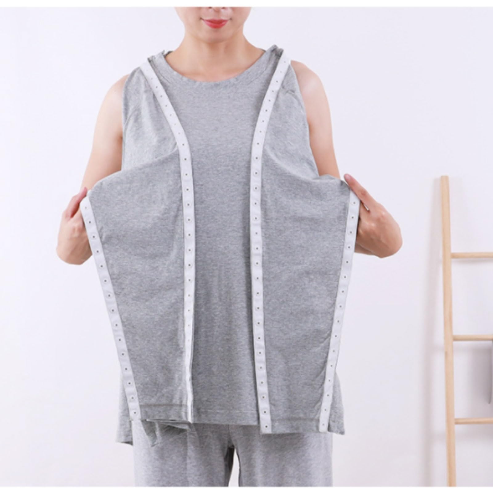 Batas de algodón for pacientes primavera, camisas enfermería con abertura frontal completa for infusión y cuidados, reutilizables for hombres mujeres mayores Exfoliantes Suaves(Grey,Large)
