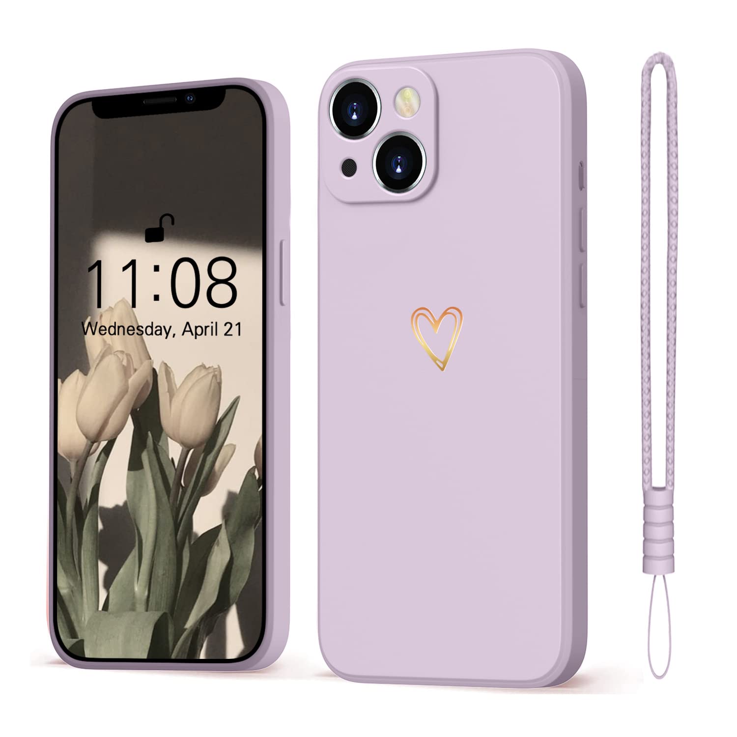 Süße IPhone 14 Pro Max Hülle Mit Gold-Liebesherz - Weiches Silikon-Case In Lila, Stoßfest & Kratzfest, Für Mädchen & Damen