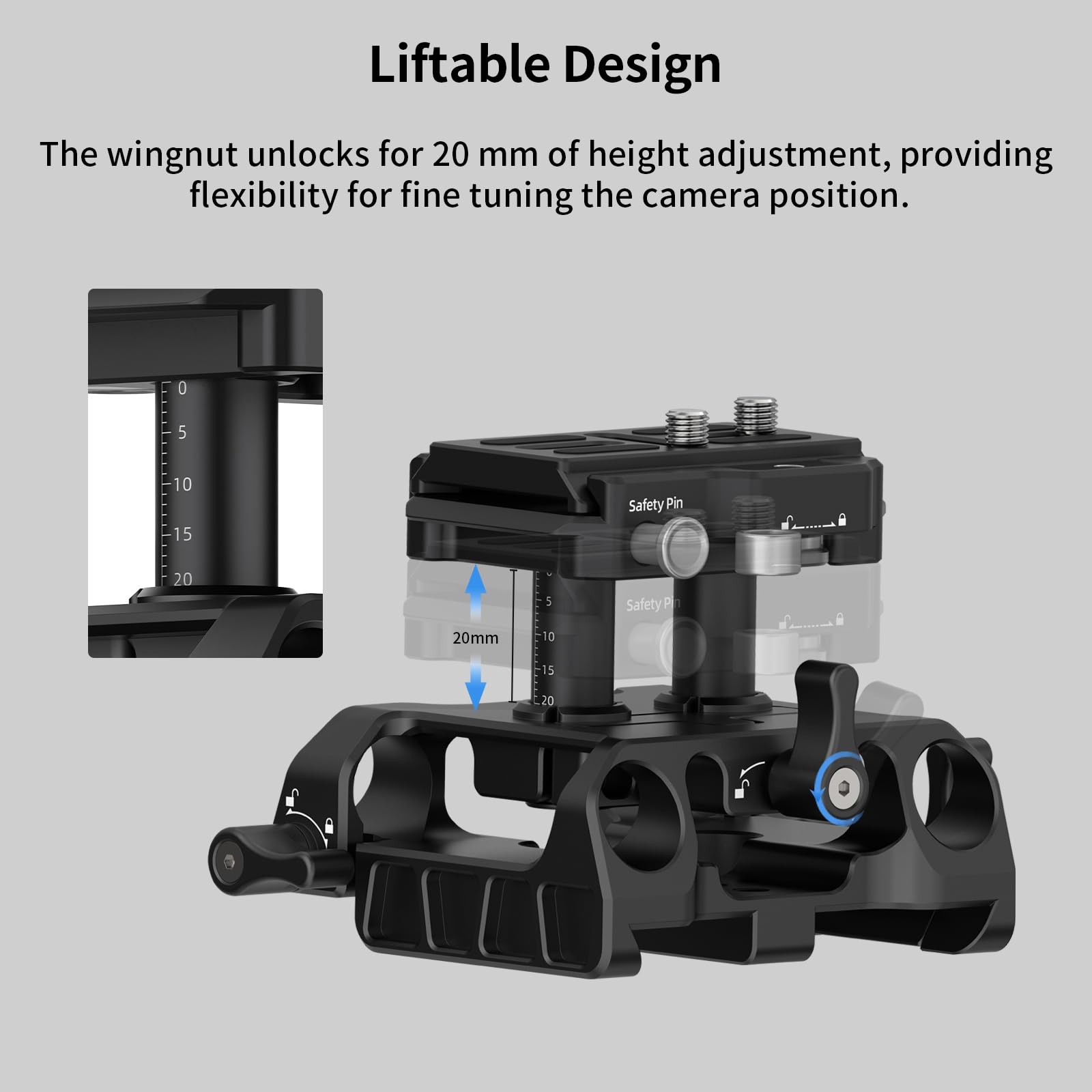Nitze Piastra di Base 15 mm Regolabile in Altezza per Arca Swiss, Piastra di Base Universale LWS con Morsetti per Asta da 15mm & Morsetto a Coda di Rondine ARRI - PB20A