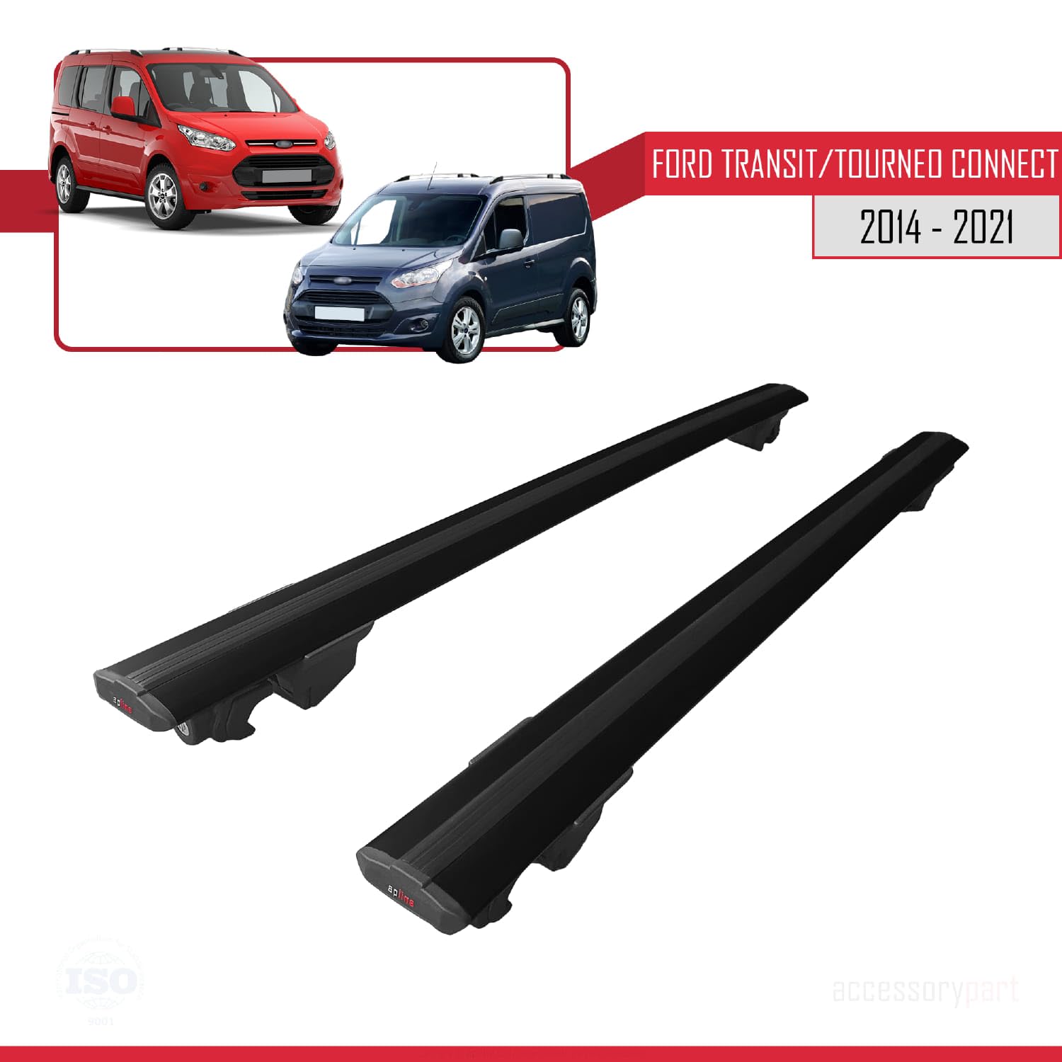 Compatibile con Ford Transit/Tourneo Connect 2 2014-2021 Modello HOOK Barre Tetto Portapacchi Auto Barre Portatutto Nero Alluminio 2 Barre
