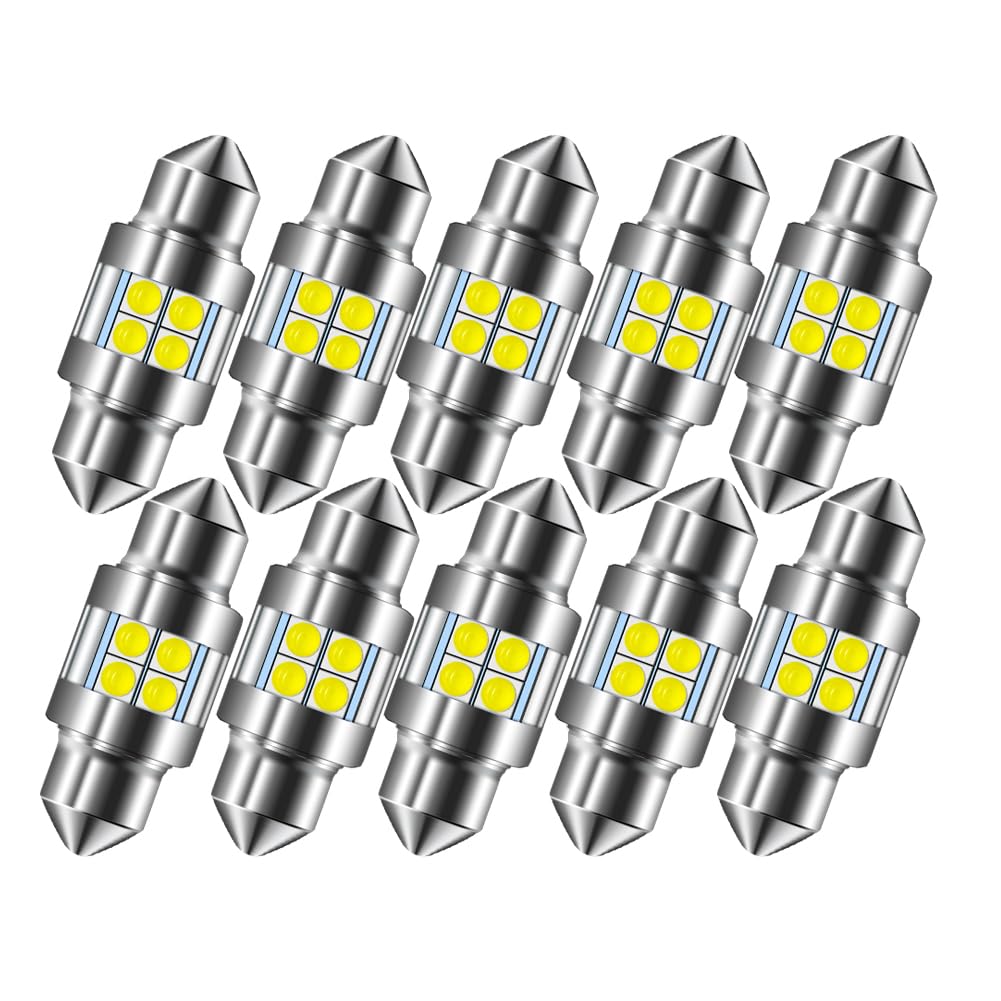 10 szt. LED Ruiandsion 31mm 6-30V Canbus 400lm 6000K biała | Szerokie napięcie 6–30V, bez polarności, dekoder Canbus bez błędów do wnętrza auta
