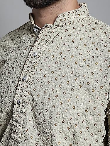 Image of Jompers Men's Regular Fit Cotton Chikankari Embroidered and Sequence Kurtas