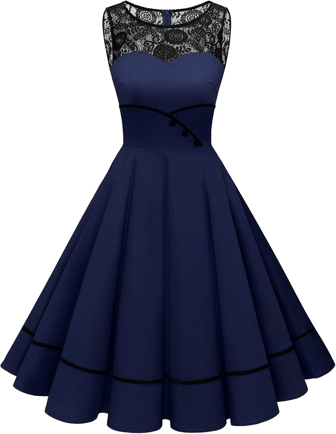 Bbonlinedress Women's 50s Vintage Floral Lace Retro Rockabilly Sleeveless Round Neck Cocktail Party Swing Dress