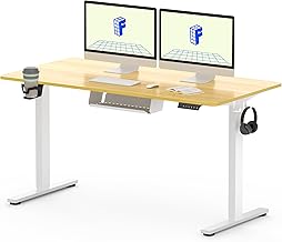 FLEXISPOT QE Pro Electric Lift Up Desk, 140 x 60 cm, Lift Up Table with 2 Hooks, Cup Holder and Cable Organizer, 4 Memory Functions, Standing Desk for Office and Home and