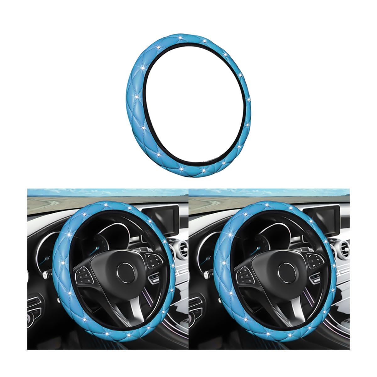Bling - Funda Para Volante De Coche Con Diamantes De Imitación Brillantes Para Mujer, Ajuste Universal De 15 Pulgadas, Funda Antideslizante Para Anillo De Dirección De Coche SUV