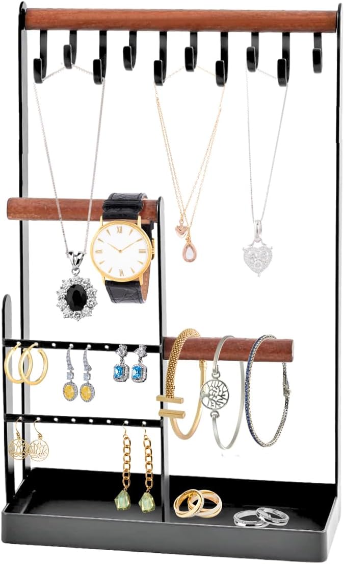 Prestige & Fancy Jewelry Organizer Stand, Jewelry Holder For all Jewelry, Necklace Organizer, Earring Holder organizer, Ring Tray, Jewelry Display Stand Rack, bedroom dresser decor, (Black)