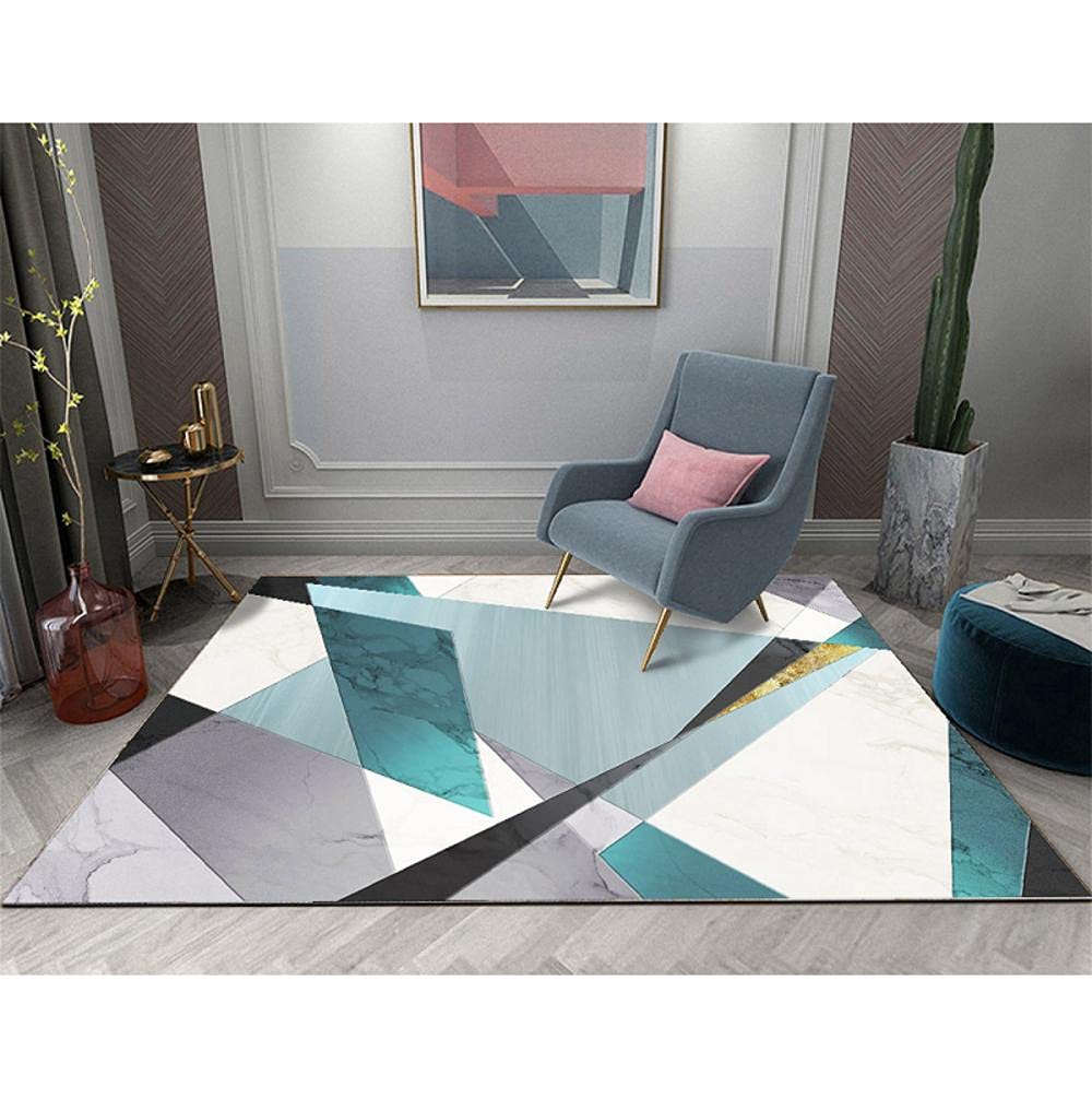 CCTYJ Blue Gray White Combination Irregular Geometric Pattern Hotel Study Hall Corridor Quality Decorative Carpet-100x200cm The printed pattern is durable and does not fall off