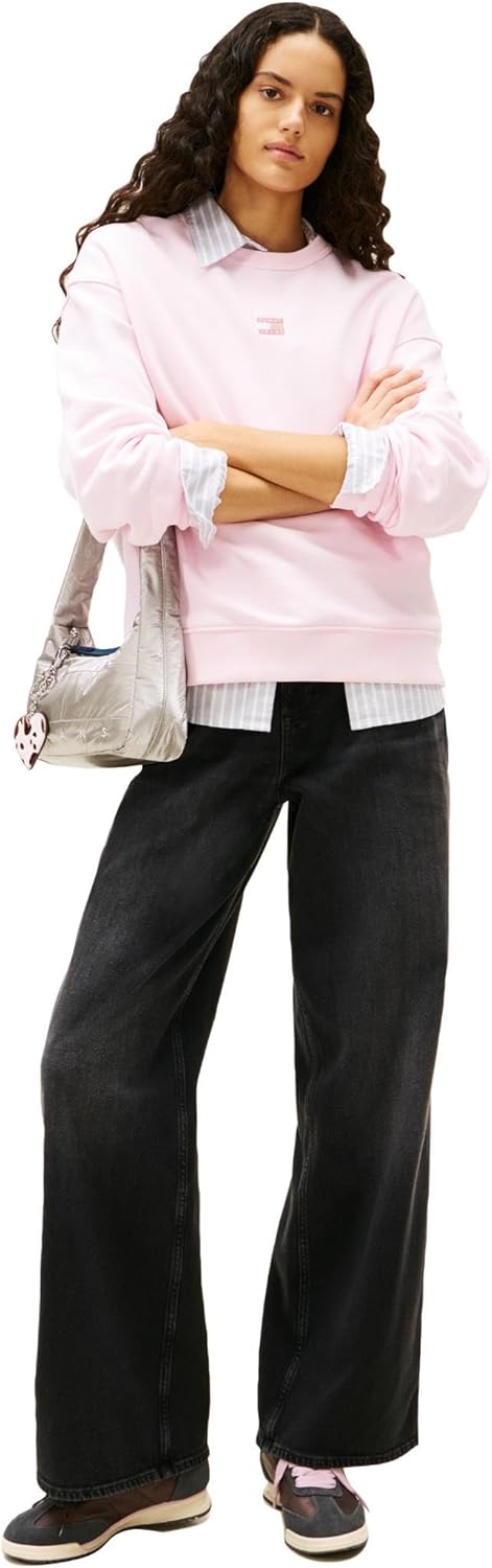 Tommy Jeans Women's Medium Weight Pullover Crewneck with Center Embroidered Flag Logo - Image 3