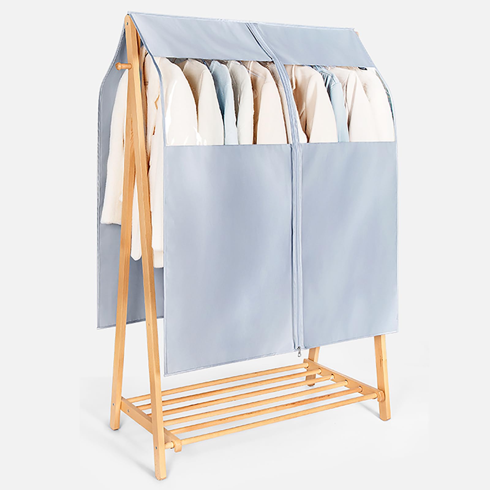 kleiderständer Abdeckung, Schutzhülle Kleiderständer, Staubdichter Anzugbezug Mit Durchgehendem Reißverschluss, Kleiderschrank-hängende Satin-kleiderhüllen, (Size:180×113cm/70.9×44.5in,Color:Weiß)