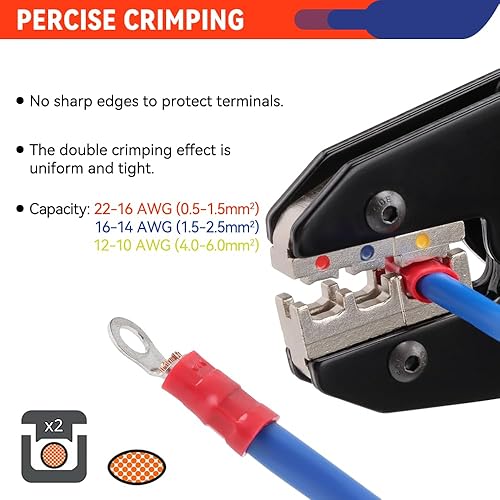 Miniatura 3 de Herramienta de prensado para conectores eléctricos aislados - Crimpadora de cables de trinquete - AWG 22-10 (0.5-6.0 mm) - Herramienta de prensado