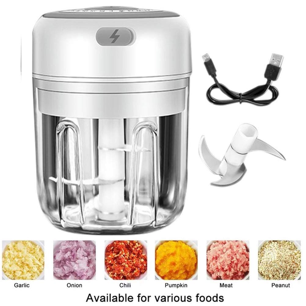 Mini picador de ajo eléctrico, picador eléctrico de verduras, picador de alimentos portátil USB, procesador de alimentos, procesador de alimentos pequeño para verduras, frutas, carne (250 ml)