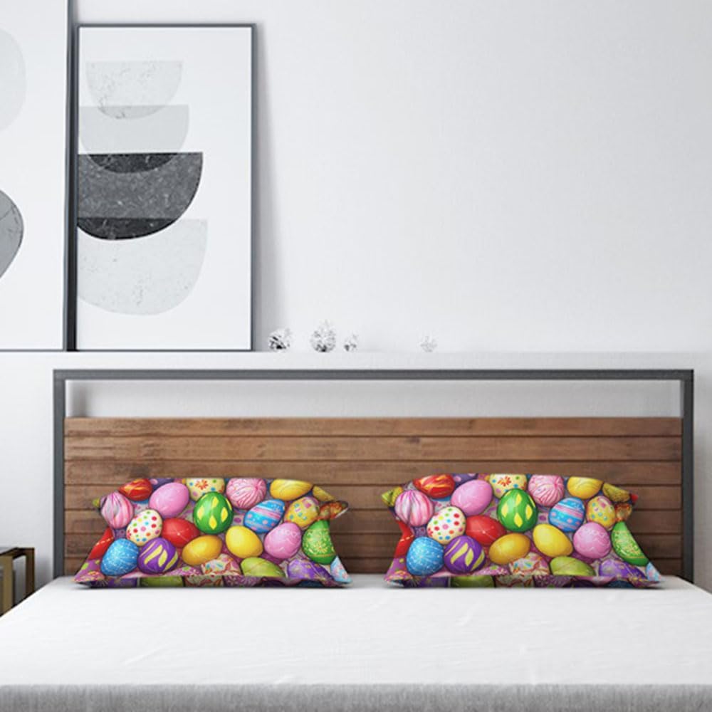 AOYEGO Easter Colorful Eggs Pillow Case 12x20 Inch Painted Egg Rectangle Throw Pillow Covers Home Decor Cotton Linen Cushion for Men Women Boys Girls