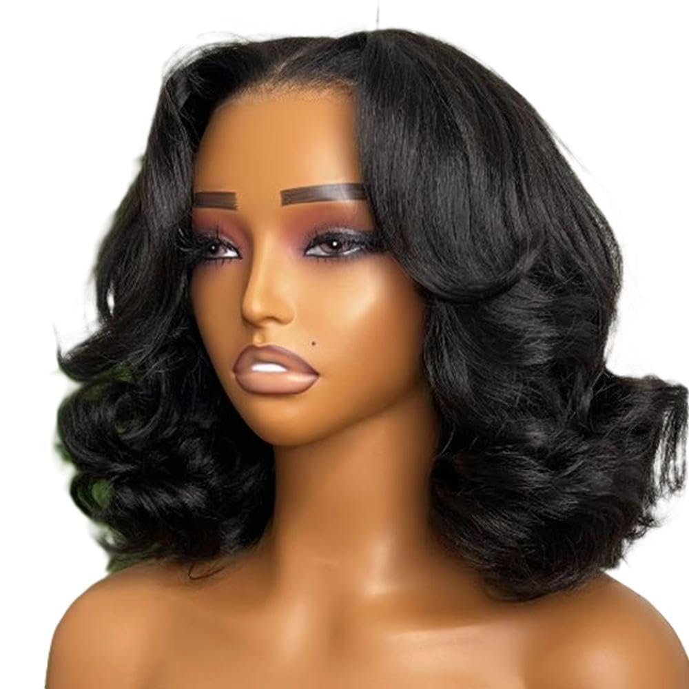 Haarpflege Burgunderrote Lockere Gewellte Kurze Bob-Echthaar-Perücke 13 X 4 Lace-Frontal-Perücken 250% Dichte(1,16inches)