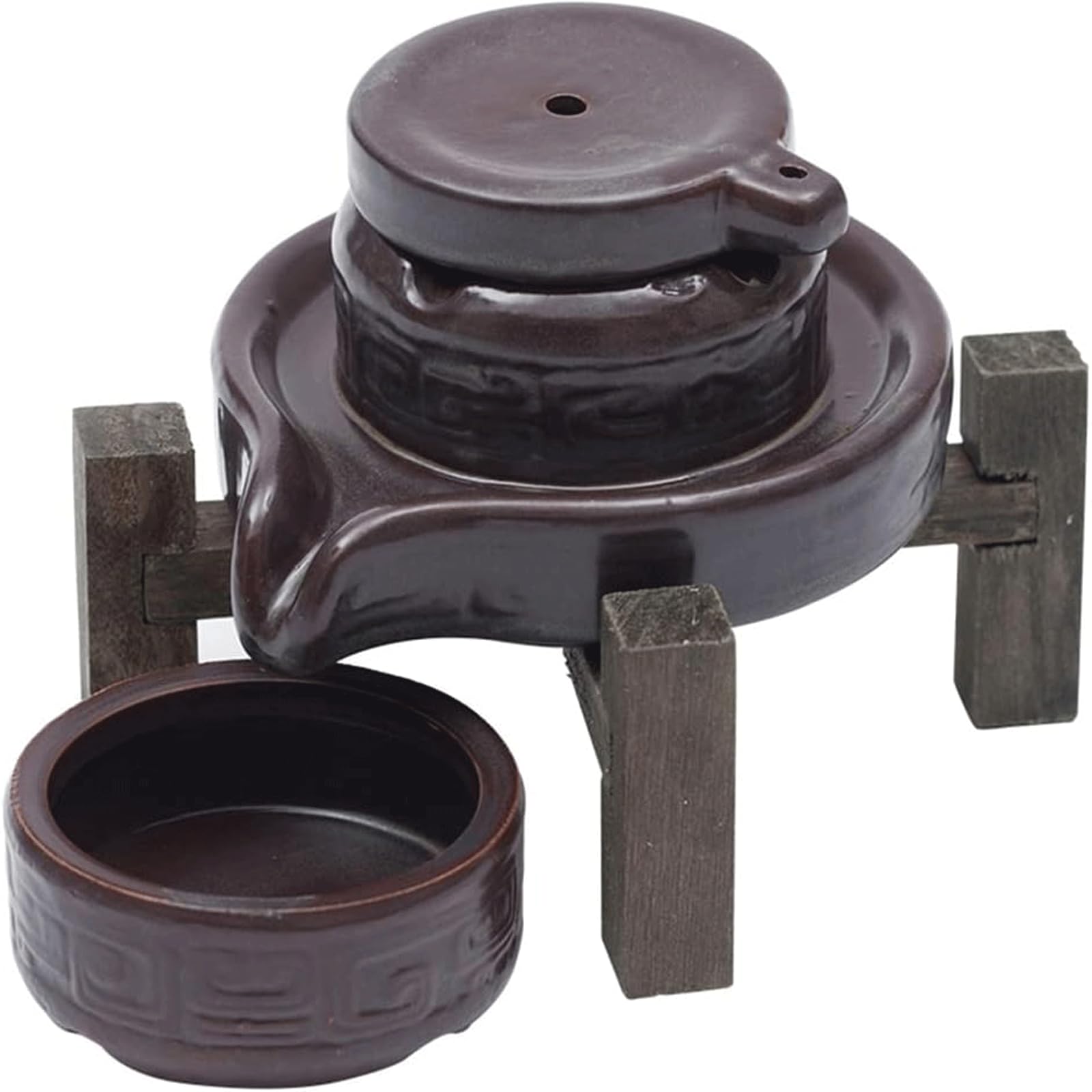 Porta incenso Base in legno Porta incenso Ceramica Grafite Riflusso Cascata Cono Porta incenso Censer Bastoncino di incenso Supporto per sala da tè Studio per l'ornamento domestico del giardino