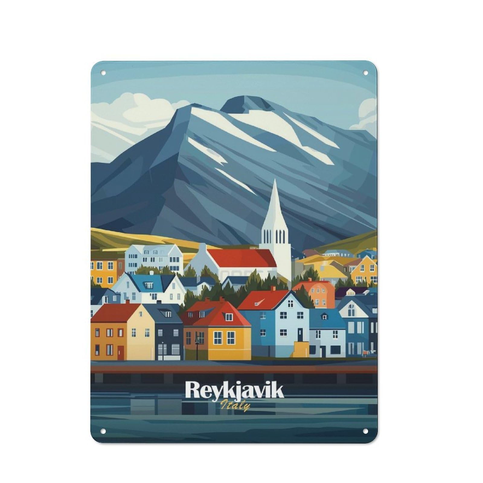 Reykjavik Cityscape Vintage Metal Sign 40x30cm, Nostalgic Pub Wall Decor for Pub, Home Bar, Shed Or Man Cave