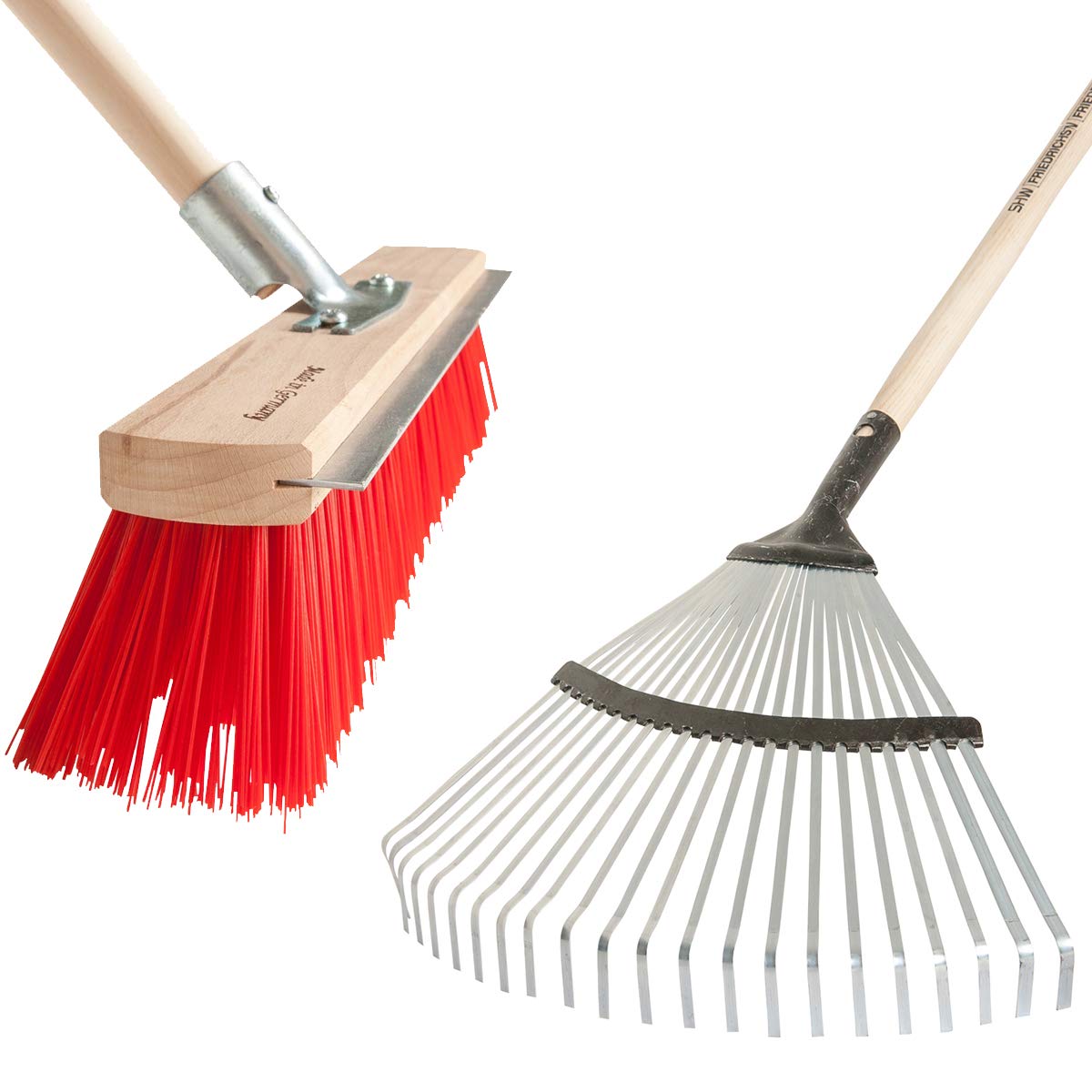 SHW-FIRE Set: Laubbesen mit 22 Zinken und Straßenbesen mit Kratzkante | Für Garten- & Reinigungsarbeiten | Laub rechen & Wege säubern | Besen mit 40 cm Kratzkante für hartnäckigen Schmutz