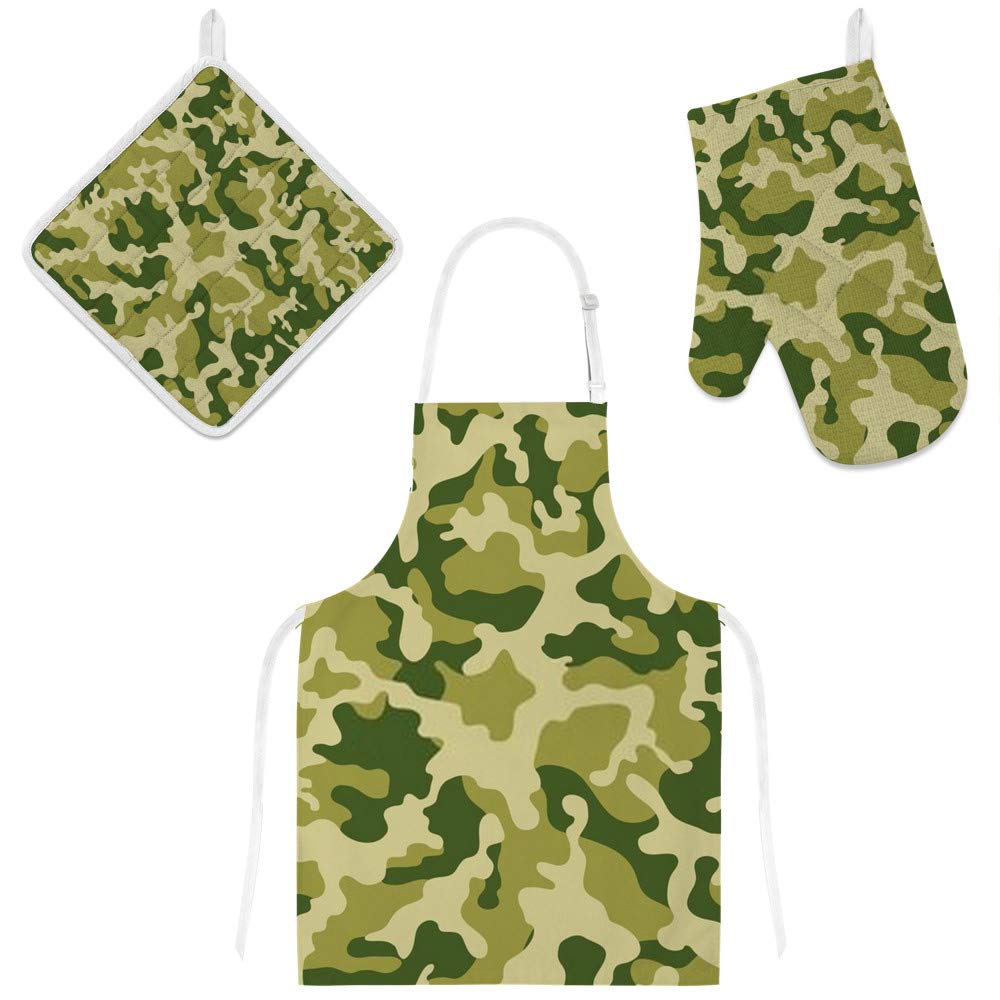 Tablier de cuisine camouflage militaire idée cadeau homme et femme avec maniques