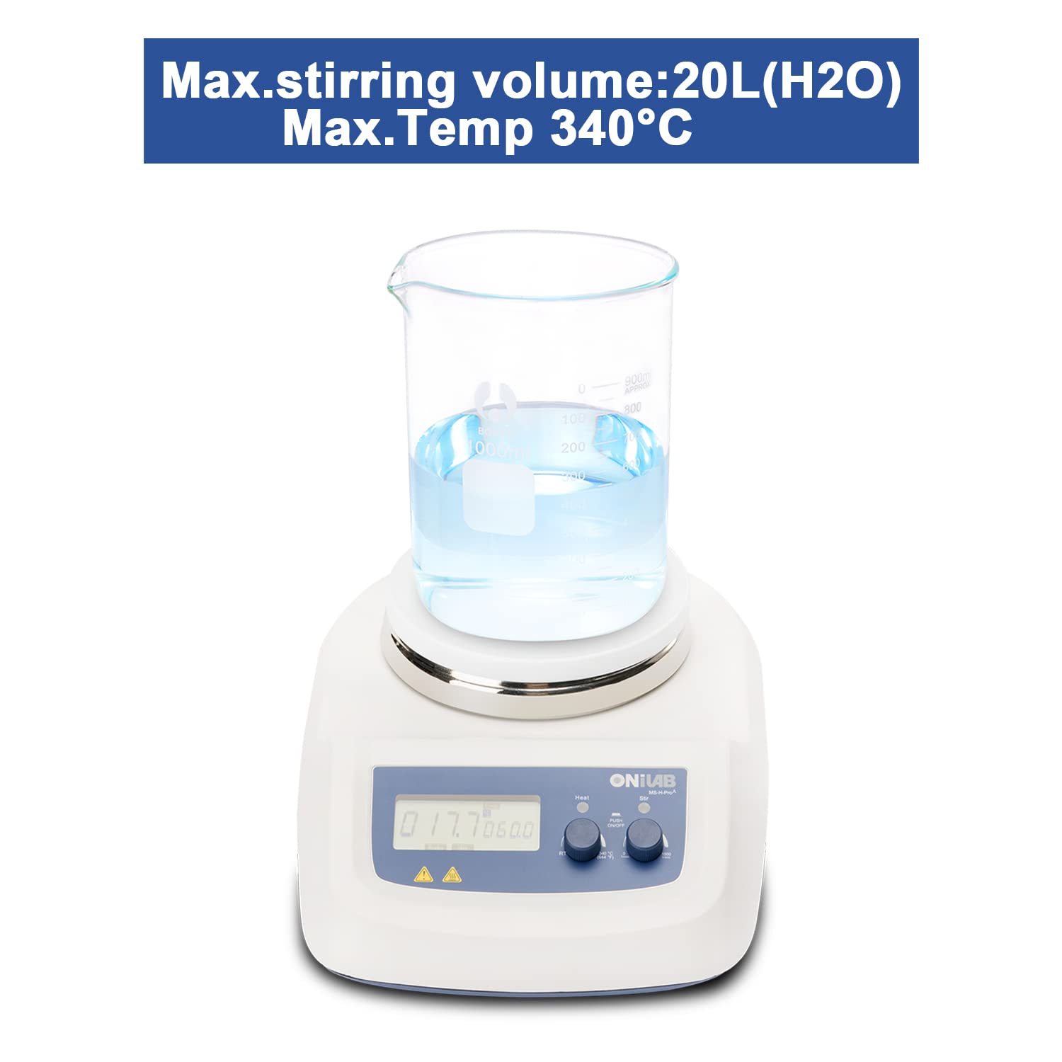 ONiLAB 340C Magnetic Hotplate Stirrer with Aluminum Work Plate ，Rapid Heating and Stable Heating Function, Max Heating Temperature to 340℃ Speed 1500rpm,20LCapacity,PT1000 and Stirring Bar Include