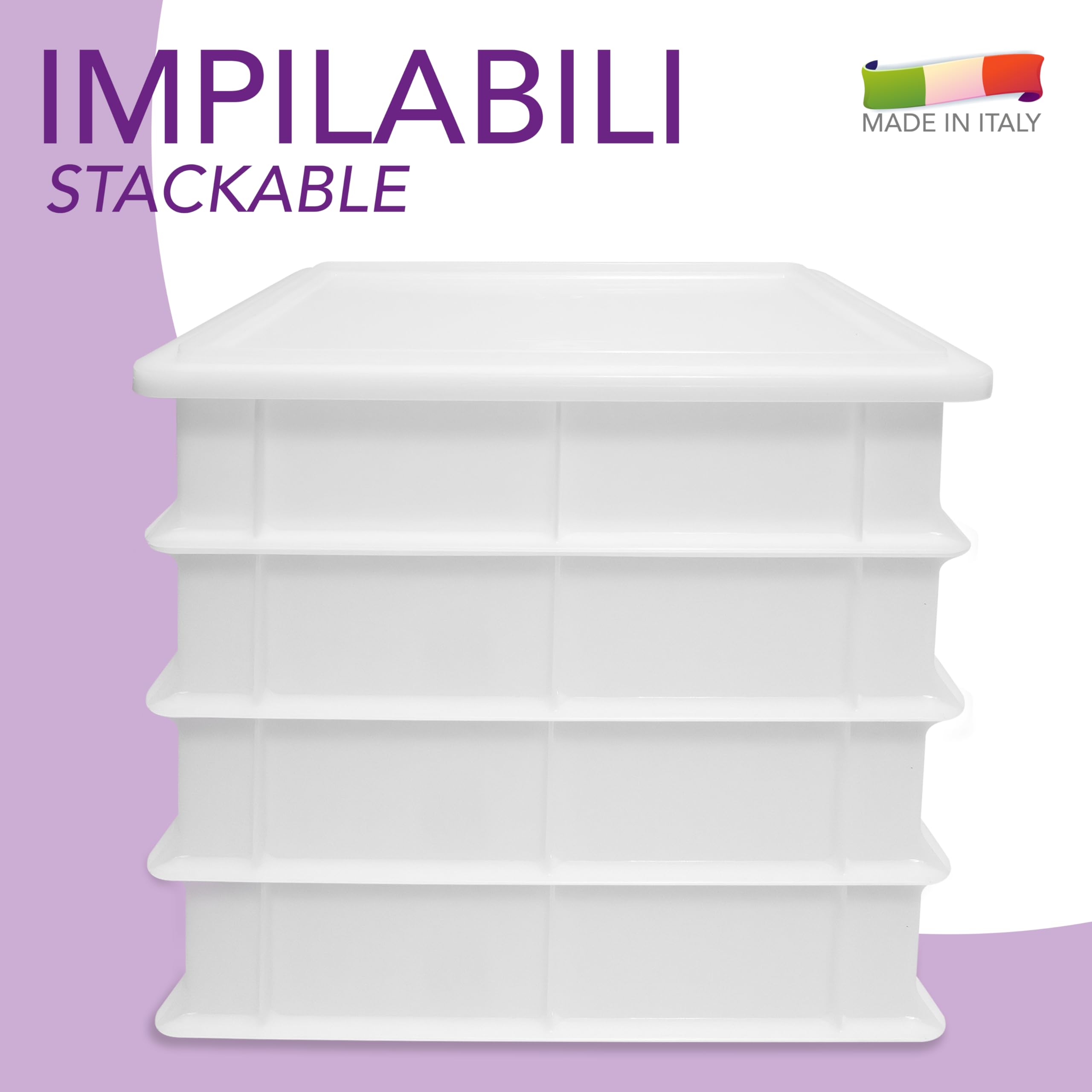 LUNEDA Set Vaschetta Lievitazione Pasta 12L - Contenitore Per Pane E Pizza In Polietilene Bianco, Made In Italy - Foto 6