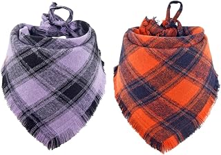 Halloween Dog Bandana Fall Autumn Plaid Reversible Triangle Bibs Scarf Accessories for Dogs Pets Large